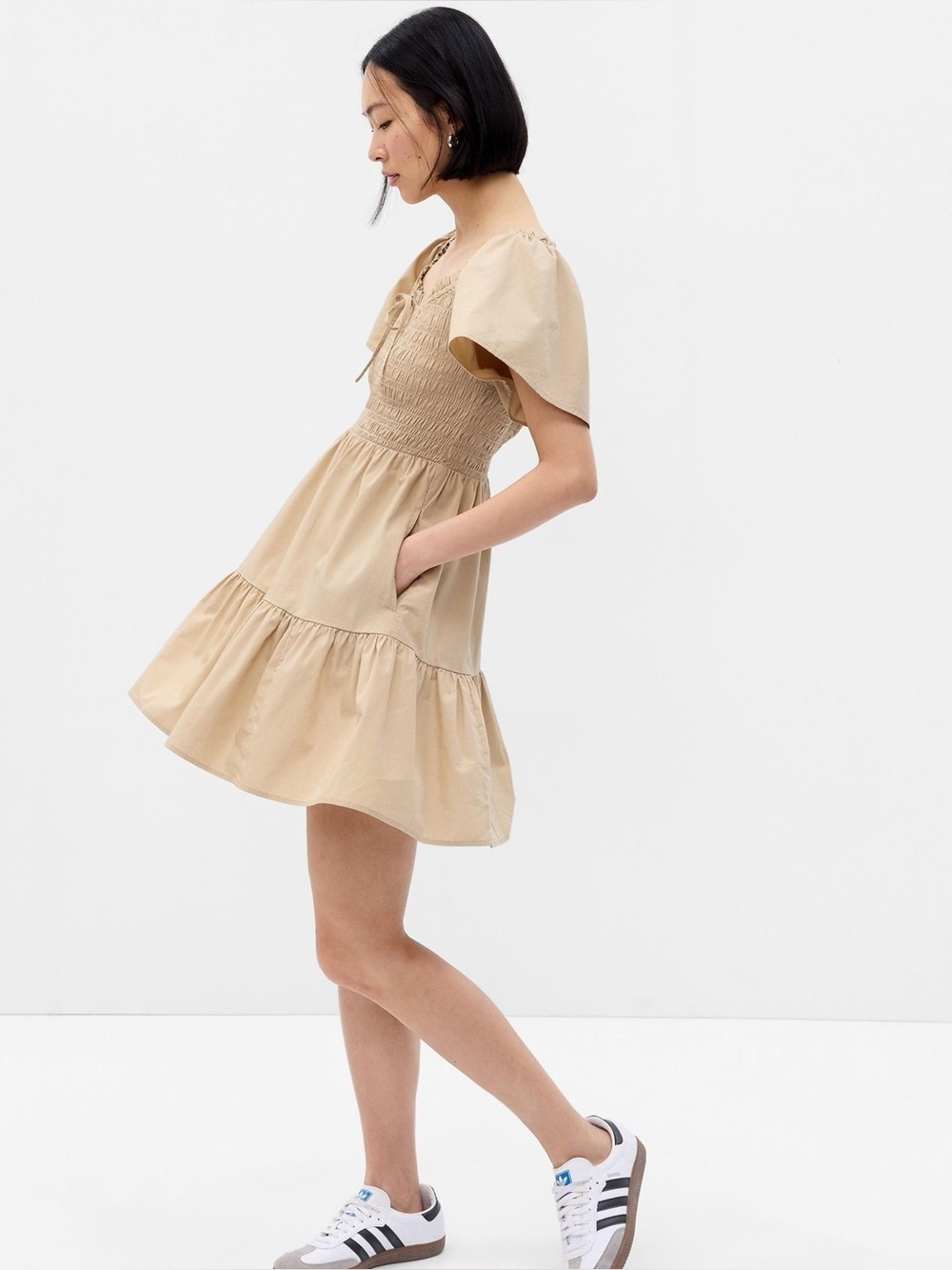 Flutter Sleeve Smocked Mini Dress
